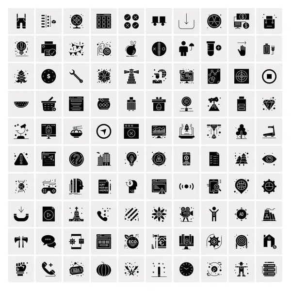 100 iconos de negocio sólidos para la tela y el material de impresión — Vector de stock