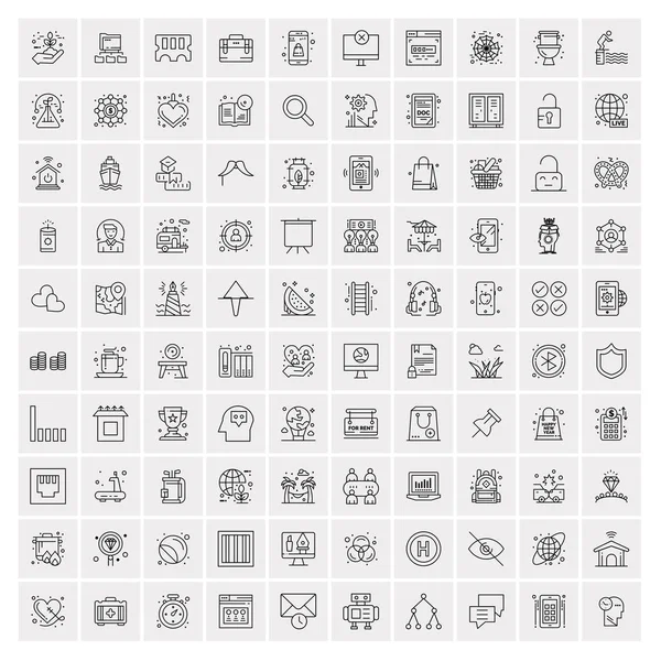 100 iconos universales de línea negra sobre fondo blanco — Vector de stock