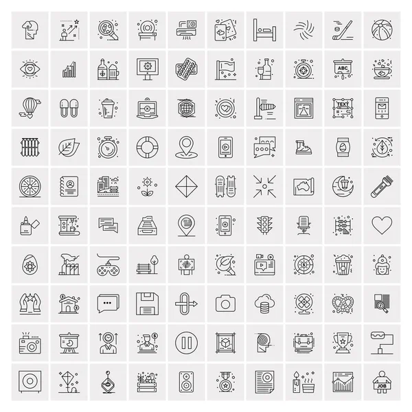 Set von 100 universellen, modernen Thin Line Icons für Mobiltelefone und das Web. — Stockvektor