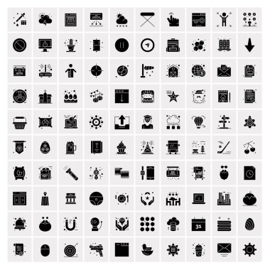100 Business Solid Glyph simgesinden oluşan bir set