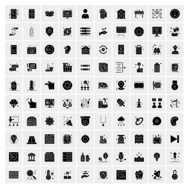 100 Business Solid Glyph simgesinden oluşan bir set