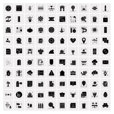 100 Business Solid Glyph simgesinden oluşan bir set