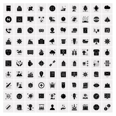 Set of 100 Business Solid Glyph icons clipart