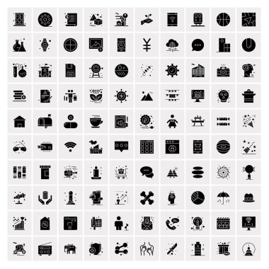 100 Business Solid Glyph simgesinden oluşan bir set