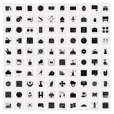 100 Business Solid Glyph simgesinden oluşan bir set