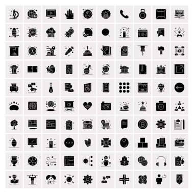 100 Business Solid Glyph simgesinden oluşan bir set