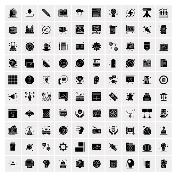 Conjunto de 100 iconos de glifos sólidos de negocios — Archivo Imágenes Vectoriales