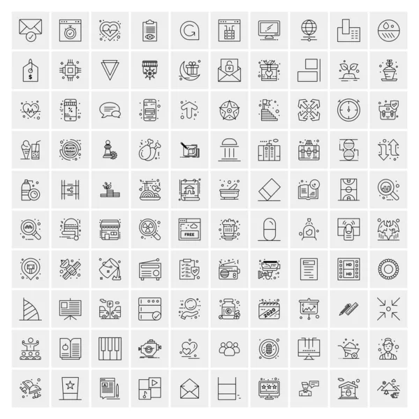 Set di 100 icone della linea sottile moderna universale per dispositivi mobili e web . — Vettoriale Stock