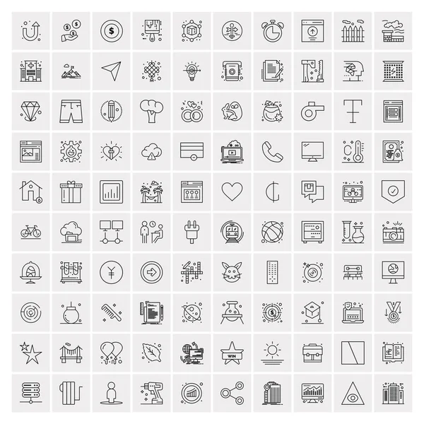 100 icônes universelles de ligne noire sur fond blanc — Image vectorielle
