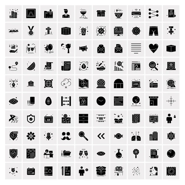 100 iconos de negocio sólidos para la tela y el material de impresión — Archivo Imágenes Vectoriales