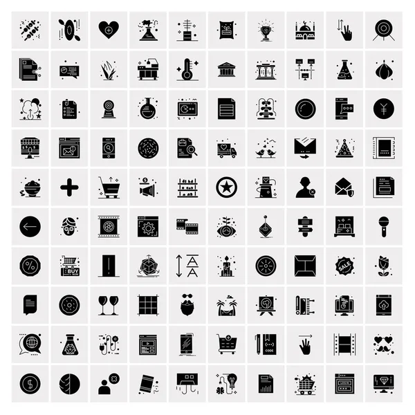 Conjunto de 100 iconos de glifos sólidos de negocios — Archivo Imágenes Vectoriales