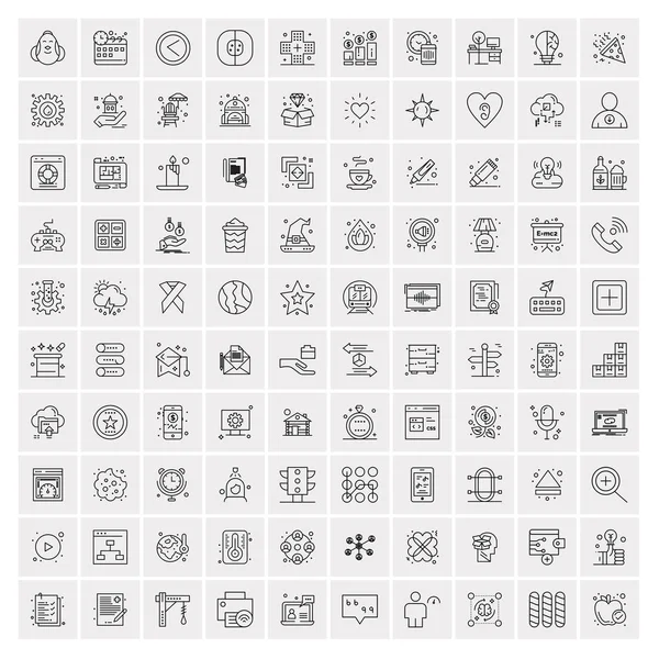 100 universelle schwarze Linien-Symbole auf weißem Hintergrund — Stockvektor