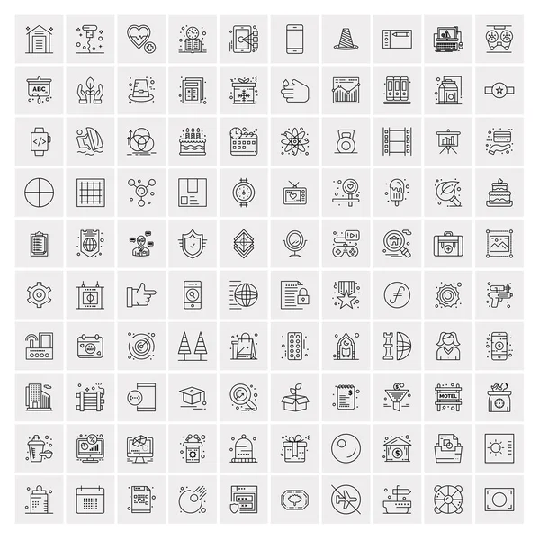 100 iconos universales de línea negra sobre fondo blanco — Archivo Imágenes Vectoriales