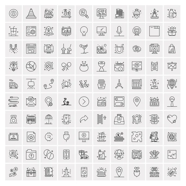 100 iconos universales de línea negra sobre fondo blanco — Archivo Imágenes Vectoriales