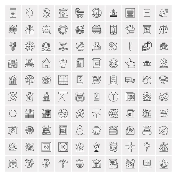 Conjunto de 100 iconos universales de línea delgada moderna para móviles y Web . — Archivo Imágenes Vectoriales