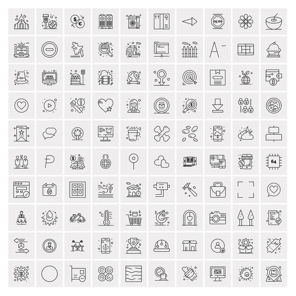 100 iconos universales de línea negra sobre fondo blanco — Archivo Imágenes Vectoriales