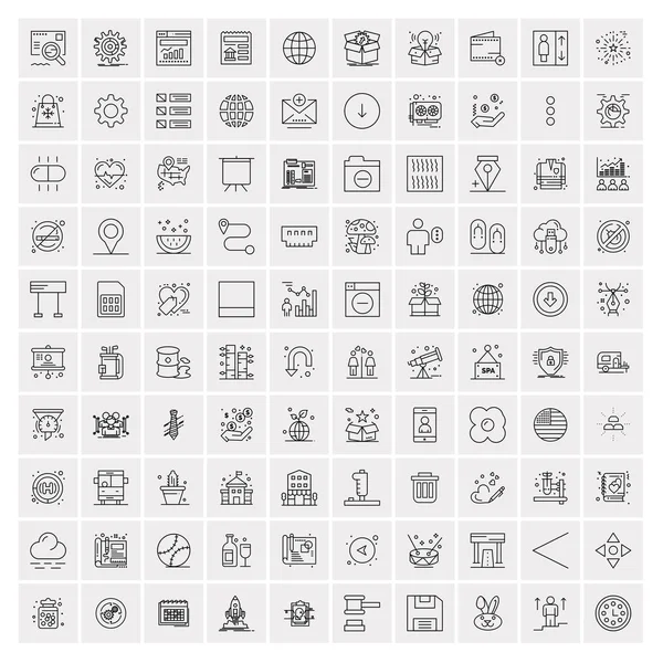 100 iconos universales de línea negra sobre fondo blanco — Archivo Imágenes Vectoriales