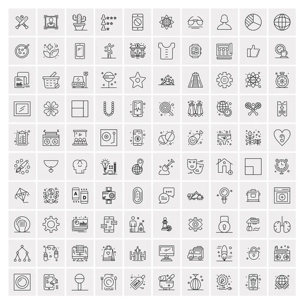 100 iconos universales de línea negra sobre fondo blanco — Archivo Imágenes Vectoriales