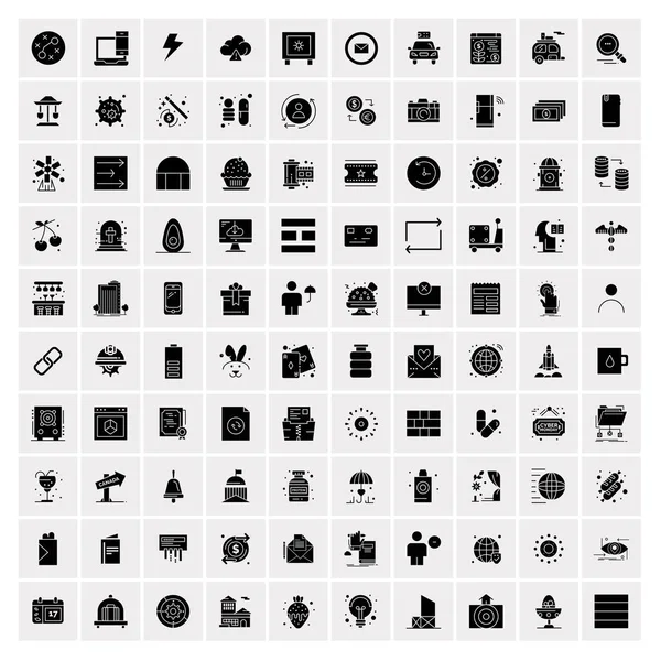 Conjunto de 100 iconos de glifos sólidos de negocios — Vector de stock