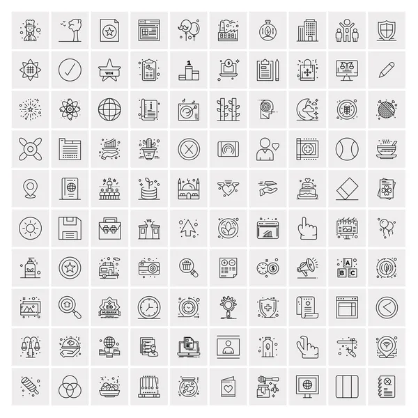 100 iconos universales de línea negra sobre fondo blanco — Archivo Imágenes Vectoriales