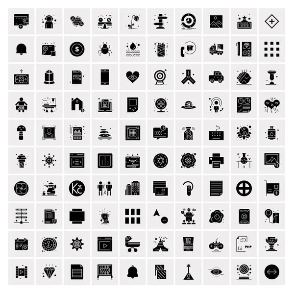 100 Solid Business Icons for web and Print Material — 스톡 벡터