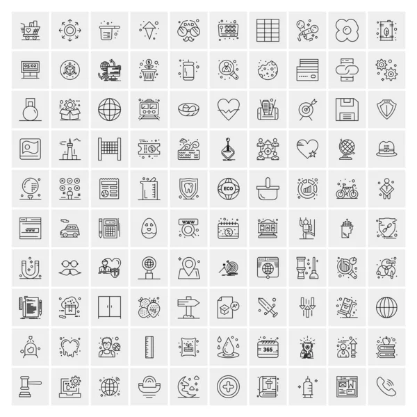 100 iconos universales de línea negra sobre fondo blanco — Archivo Imágenes Vectoriales