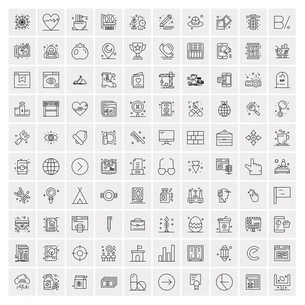 Conjunto de 100 iconos universales de línea delgada moderna para móviles y Web . — Archivo Imágenes Vectoriales