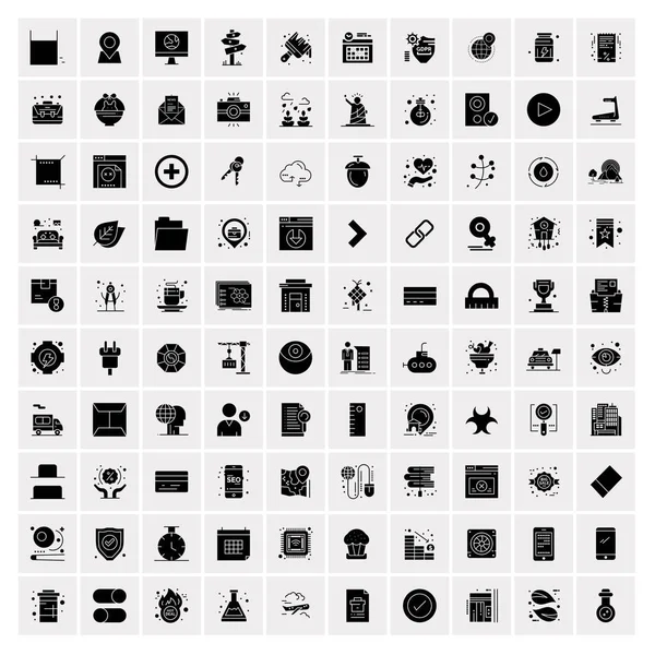 100 iconos de negocio sólidos para la tela y el material de impresión — Vector de stock