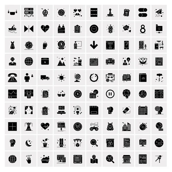 100 Solid Business Icons for web and Print Material — 스톡 벡터