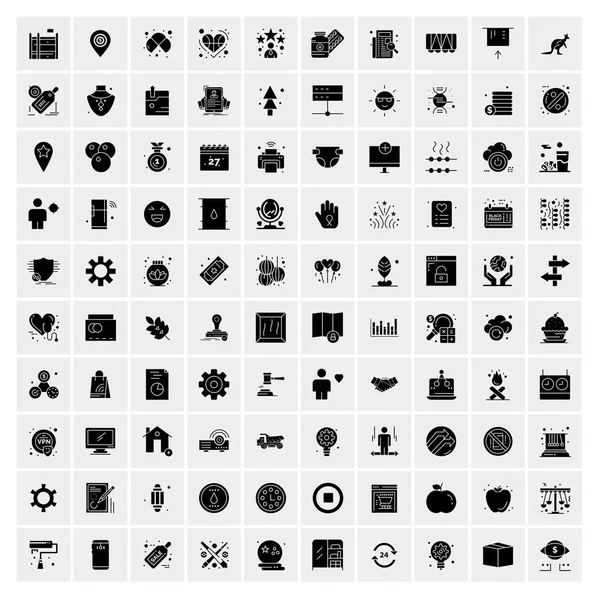 100 Solid Business Pictogrammen voor web en printmateriaal — Stockvector