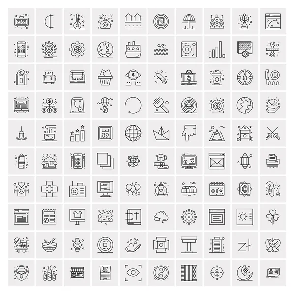 100 univerzális vonali ikont tartalmazó csomag mobil és webes használatra — Stock Vector
