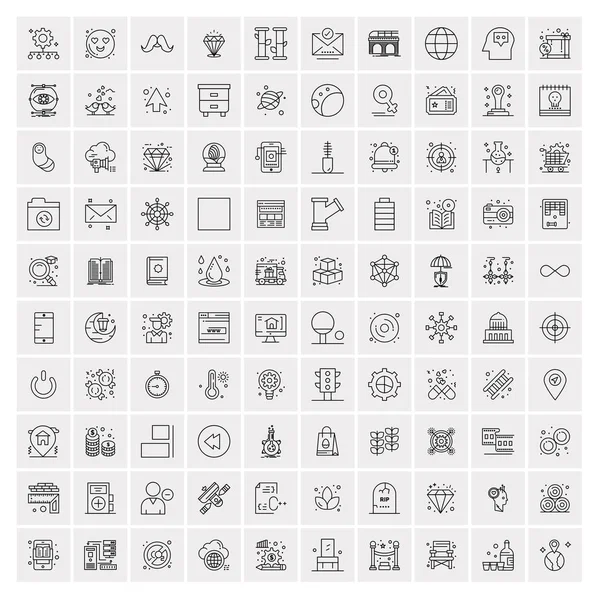 Conjunto de 100 iconos universales de línea delgada moderna para móviles y Web . — Archivo Imágenes Vectoriales