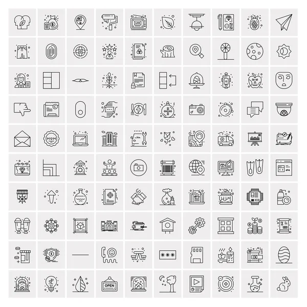 100 iconos universales de línea negra sobre fondo blanco — Archivo Imágenes Vectoriales