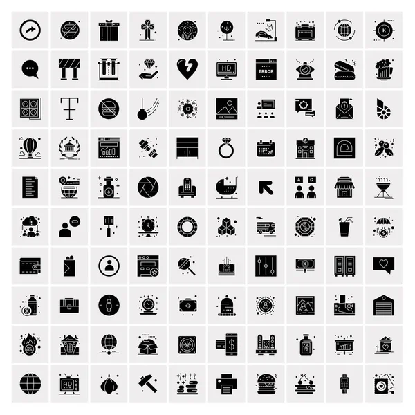 Set of 100 Universal Solid Icons — Stock Vector