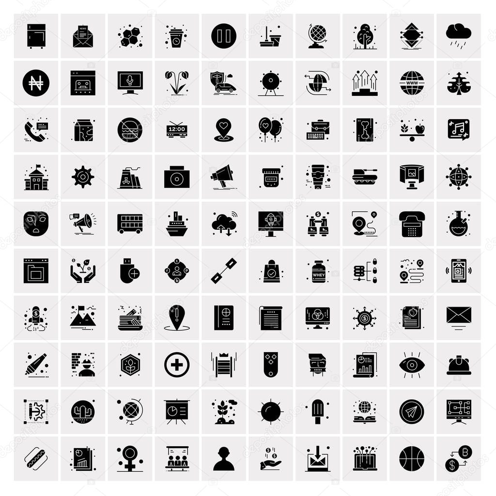 Set of 100 Business Solid Glyph icons