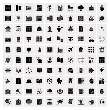 100 Business Solid Glyph simgesinden oluşan bir set