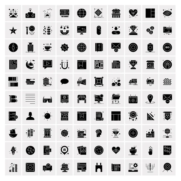 100 iconos de negocio sólidos para la tela y el material de impresión — Archivo Imágenes Vectoriales