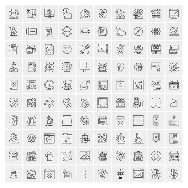 100 universelle schwarze Linien-Symbole auf weißem Hintergrund — Stockvektor