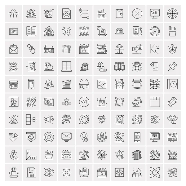 100 iconos universales de línea negra sobre fondo blanco — Archivo Imágenes Vectoriales