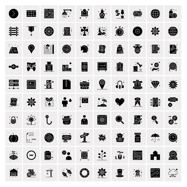 100 Solid Business Icons for web and Print Material — 스톡 벡터