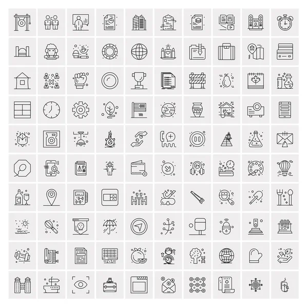 100 iconos universales de línea negra sobre fondo blanco — Vector de stock
