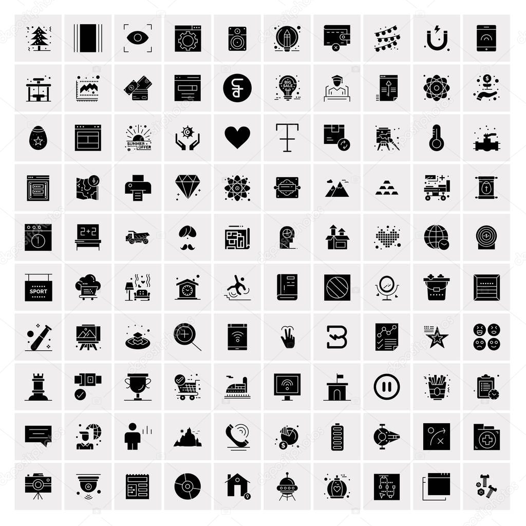 Set of 100 Business Solid Glyph icons