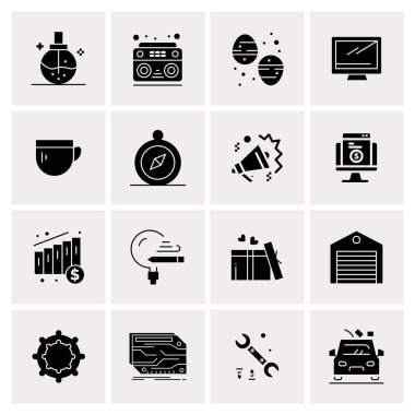 16 Evrensel İş Simgeleri Vektörü. Web ve Mobil İlişkili projelerde kullanılacak yaratıcı Simge İllüstrasyonu.