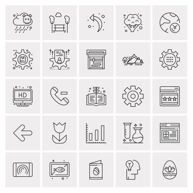 25 Evrensel İş Simgeleri Vektörü. Web ve Mobil İlişkili projelerde kullanılacak yaratıcı Simge İllüstrasyonu.