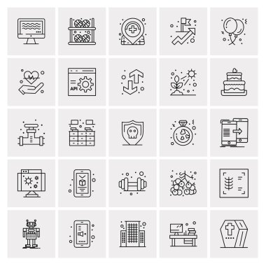 25 Evrensel İş Simgeleri Vektörü. Web ve Mobil İlişkili projelerde kullanılacak yaratıcı Simge İllüstrasyonu.