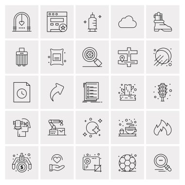 25 Evrensel İş Simgeleri Vektörü. Web ve Mobil İlişkili projelerde kullanılacak yaratıcı Simge İllüstrasyonu.