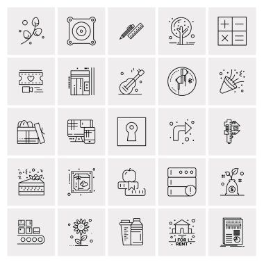 25 Evrensel İş Simgeleri Vektörü. Web ve Mobil İlişkili projelerde kullanılacak yaratıcı Simge İllüstrasyonu.