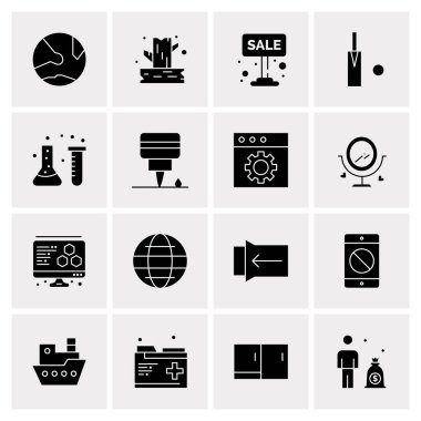 16 Evrensel İş Simgeleri Vektörü. Web ve Mobil İlişkili projelerde kullanılacak yaratıcı Simge İllüstrasyonu.