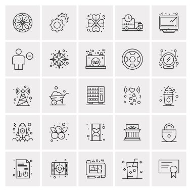 25 Evrensel İş Simgeleri Vektörü. Web ve Mobil İlişkili projelerde kullanılacak yaratıcı Simge İllüstrasyonu.