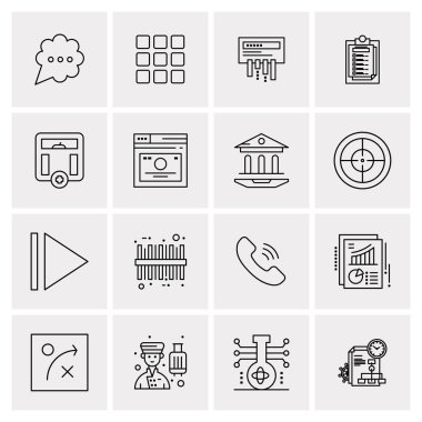 16 Evrensel İş Simgeleri Vektörü. Web ve Mobil İlişkili projelerde kullanılacak yaratıcı Simge İllüstrasyonu.